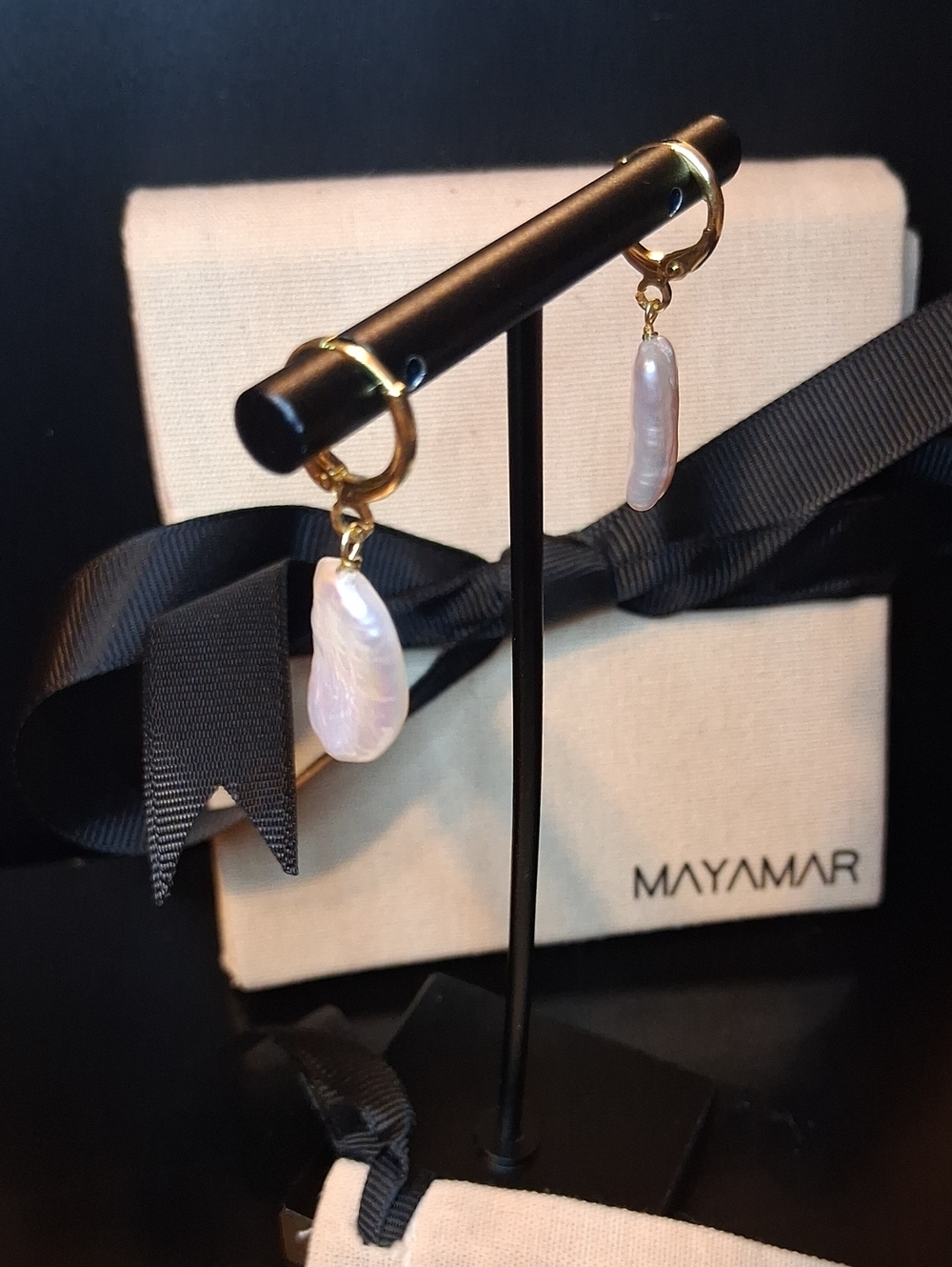 MAYAMAR Gold Pearl Earrings New With Mayamar Box And Pouch - Picture 2 of 4